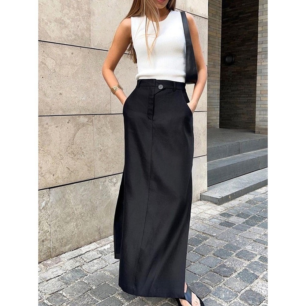 Commense Basic Buttoned Maxi Skirt black size M